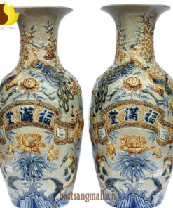 Lộc bình Phúc Mãn Đường đắp nổi, men rạn