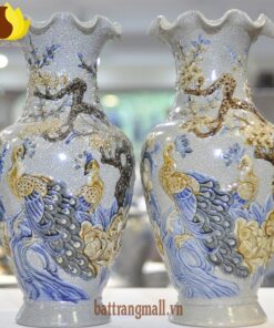 Lọ lượn miệng Công Đào đắp nổi, men rạn