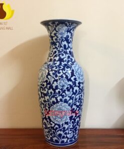 Lộc bình màu Lam men Ngọc, vẽ hoa Cúc dây