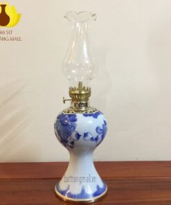 Đèn váy tròn mầu Lam vẽ hoa Sen viền đồng
