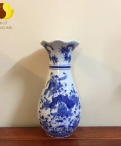 Lọ hoa mầu Lam men ngọc, vẽ hoa Sen