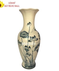 Lộc bình cổ Dế vẽ hoa Sen men rạn