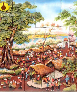 Tranh Gốm Bát Tràng, cảnh chợ quê.