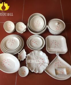 Bát Đĩa Sứ Bát Tràng men kem 23 món.
