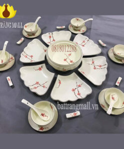 Bộ trang trí món ăn, men kem vẽ hoa Đào.