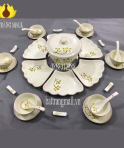 Bộ trang trí món ăn, men kem vẽ hoa Sen.