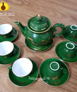 Bộ Ấm chén xanh ngọc vẽ vàng: Phúc Lộc Thọ