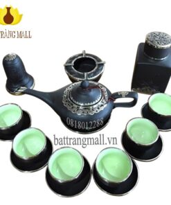 Ấm chén Gốm Tử Sa Bát Tràng bọc đồng.