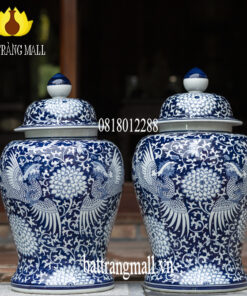 Chóe Chim Phượng dâng hoa màu Lam men ngọc