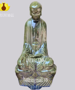 Tượng Phật tọa thiền Gốm Bát Tràng men đồng xanh bóng.