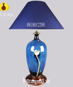 Đèn ngủ Gốm Sứ Bát Tràng khắc hoa sen men hỏa biến xanh