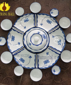 Bộ mặt trời vẽ hoa sen xanh, trang trí món ăn siêu đẹp.
