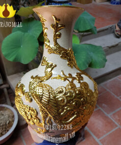 Bình Tỏi Công Đào dát vàng, men rạn H35.